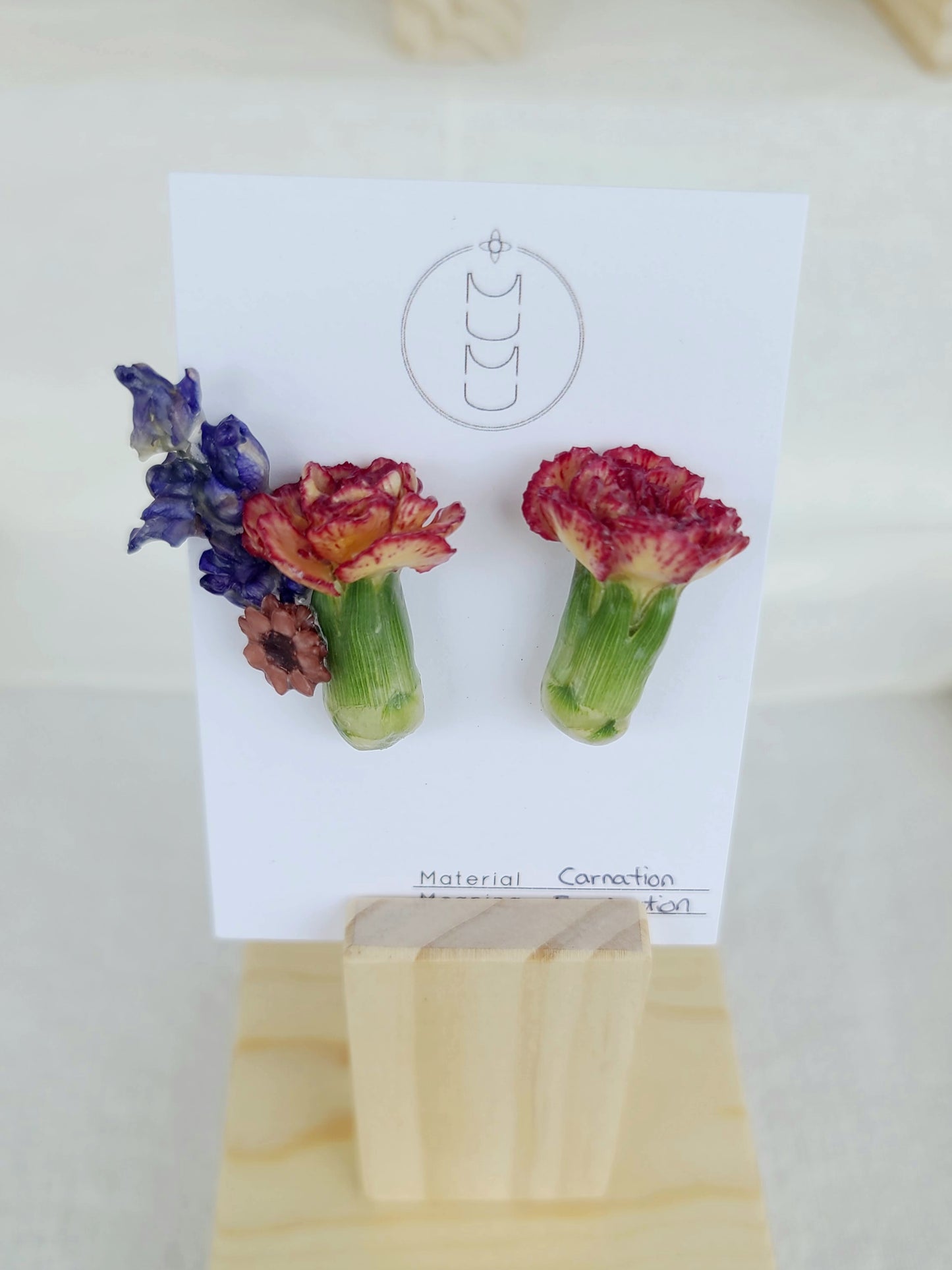 Red Carnation x Delphinium Stud Earrings