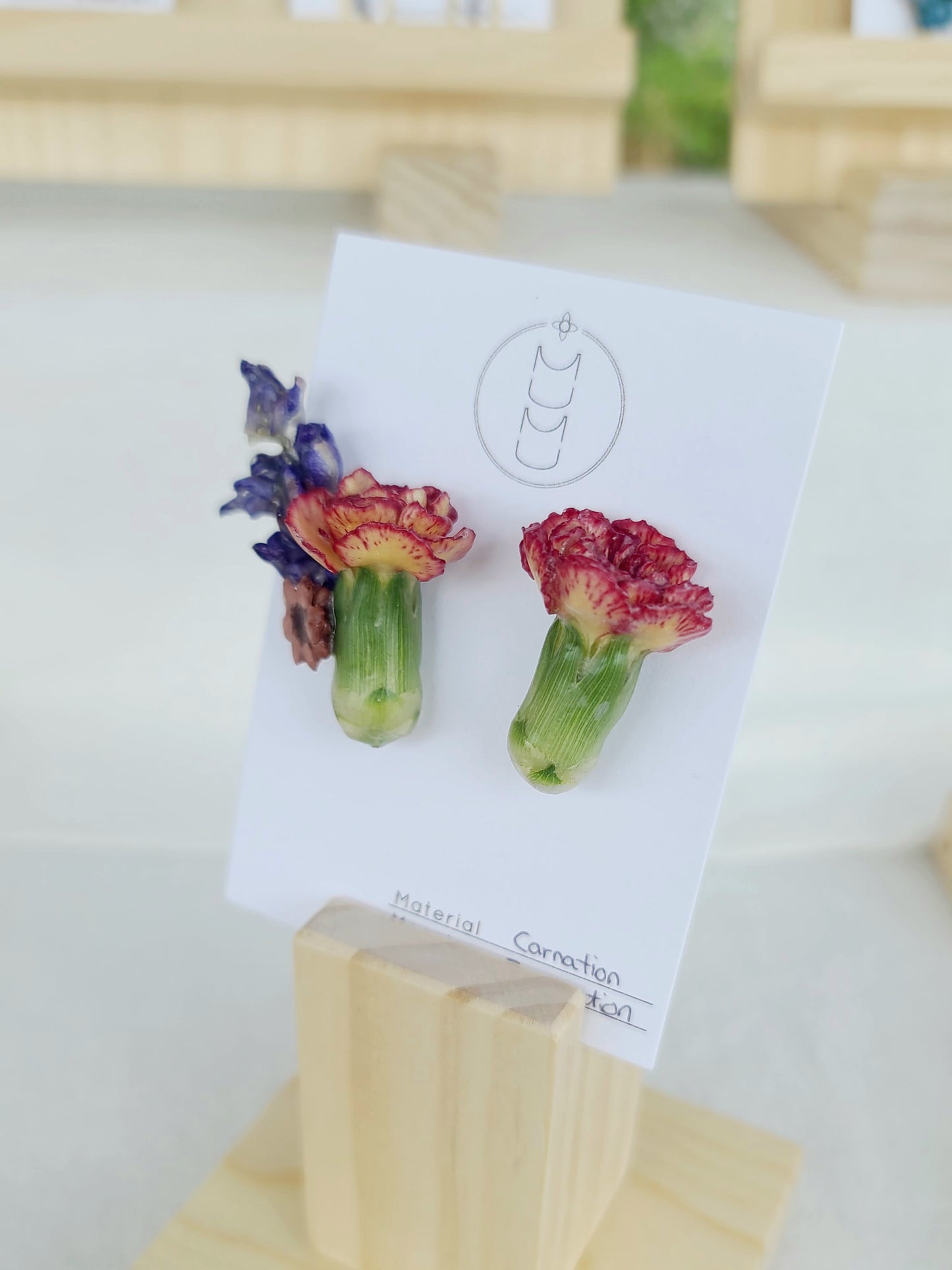 Red Carnation x Delphinium Stud Earrings