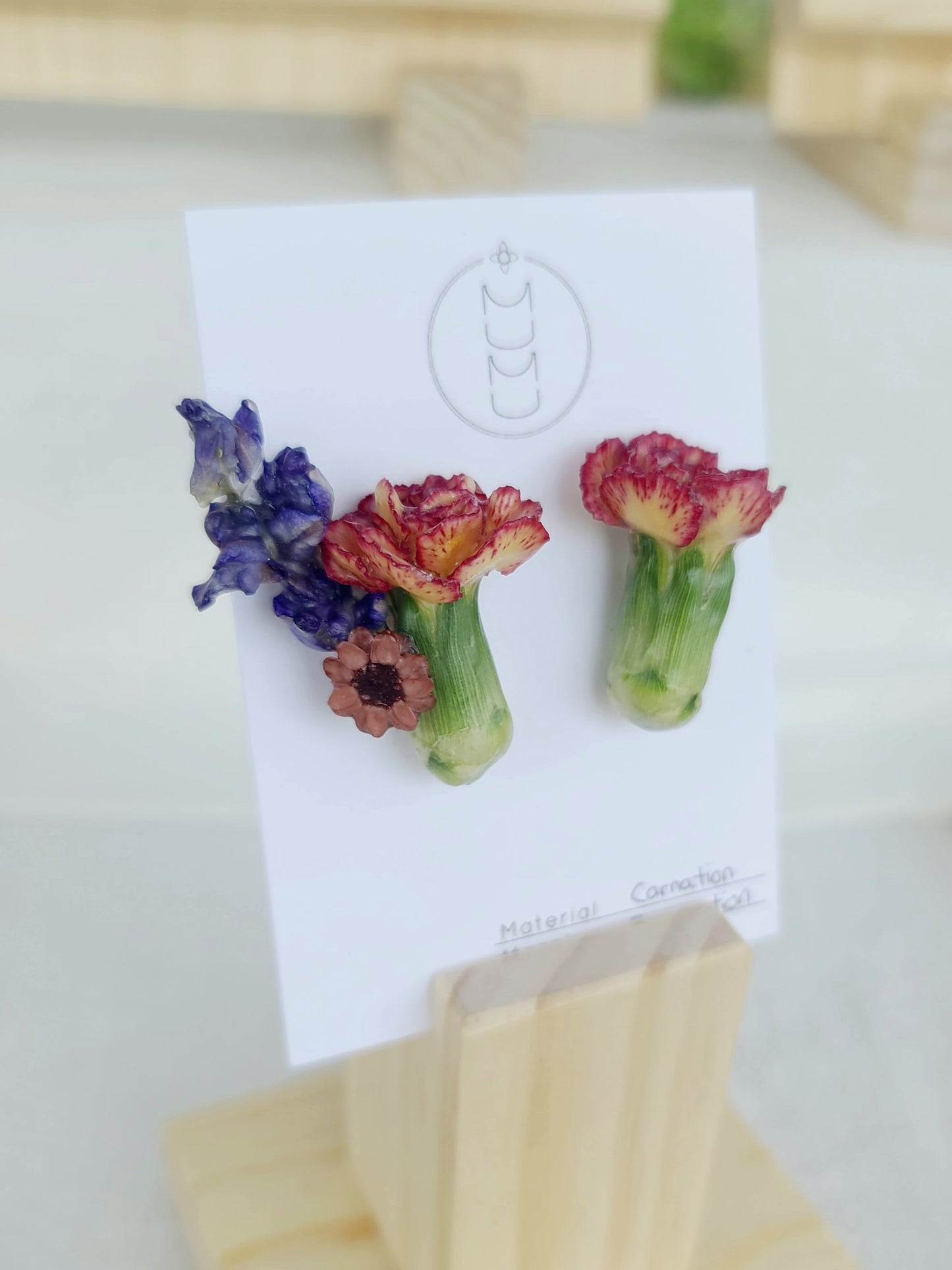 Red Carnation x Delphinium Stud Earrings
