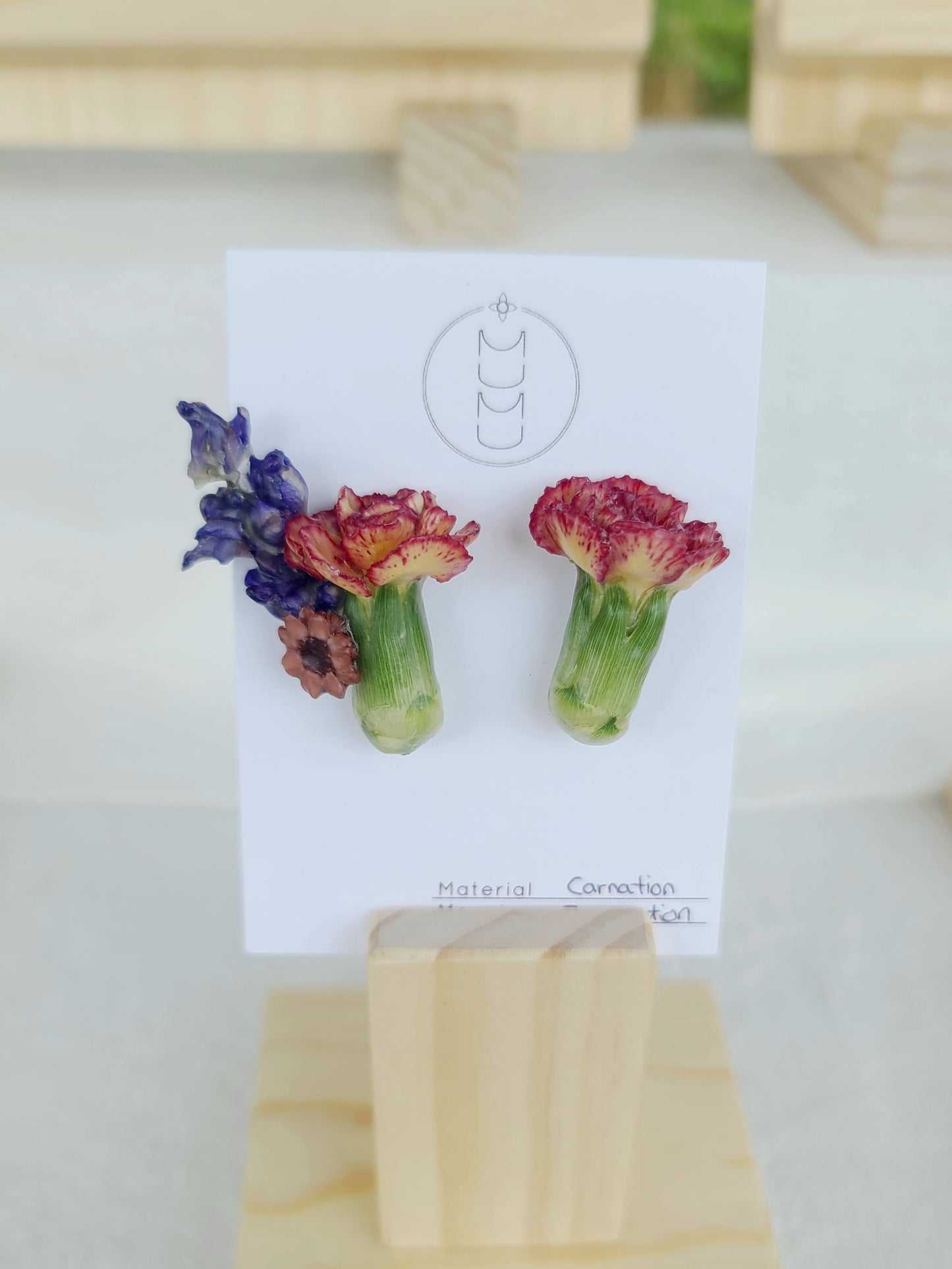 Red Carnation x Delphinium Stud Earrings